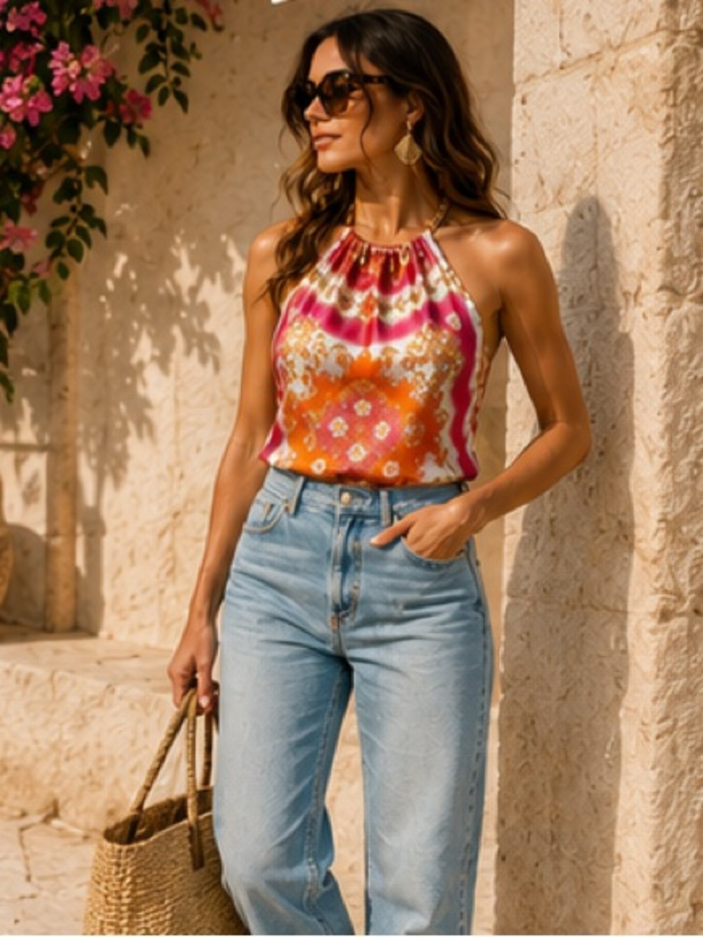 Rachel Zoe Chain Back Halter Top ✨ Resort Glam Scarf Print | Amalfi Coast Luxe - Picture 5 of 9